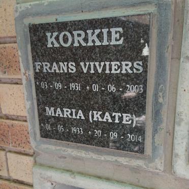 KORKIE Frans Viviers 1931-2003 &amp; Maria 1933-2014