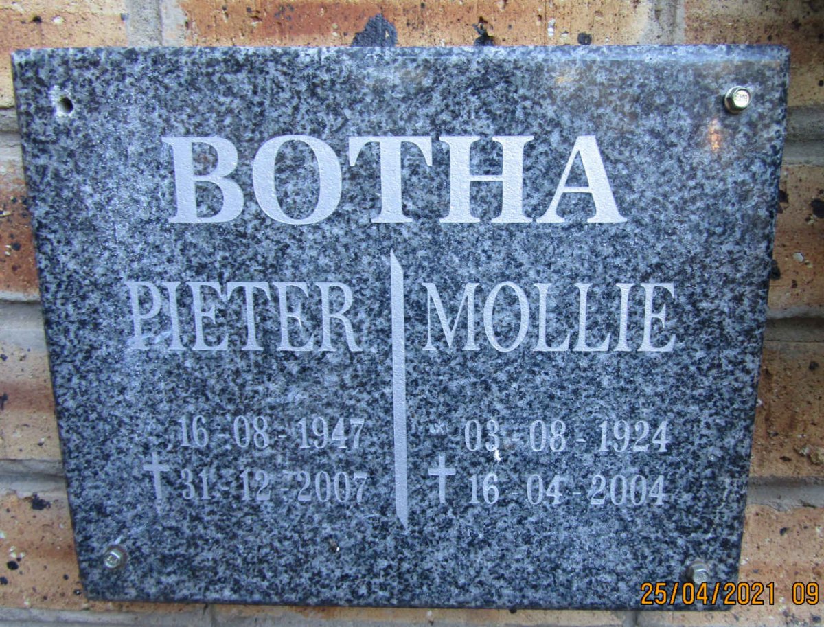 BOTHA Pieter 1947-2007 &amp; Mollie 1924-2004