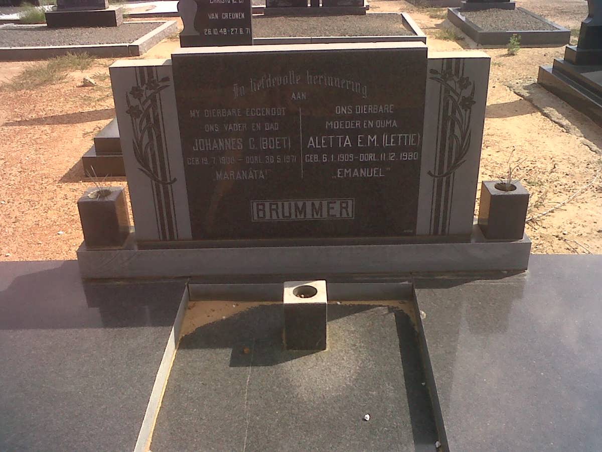 BRUMMER Johannes C. 1900-1971 &amp; Aletta E.M. 1909-1980