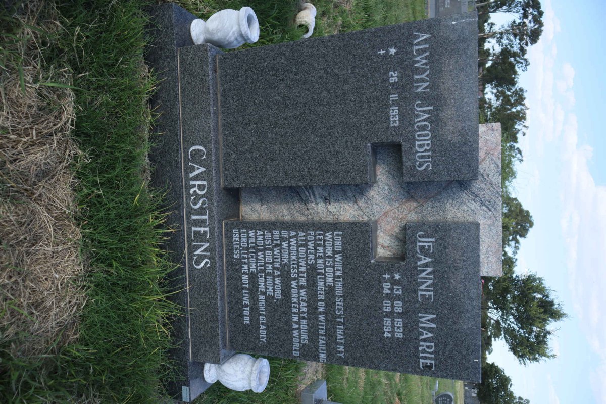 CARSTENS Alwyn Jacobus 1933-  &amp; Jeanne Marie 1938-1994
