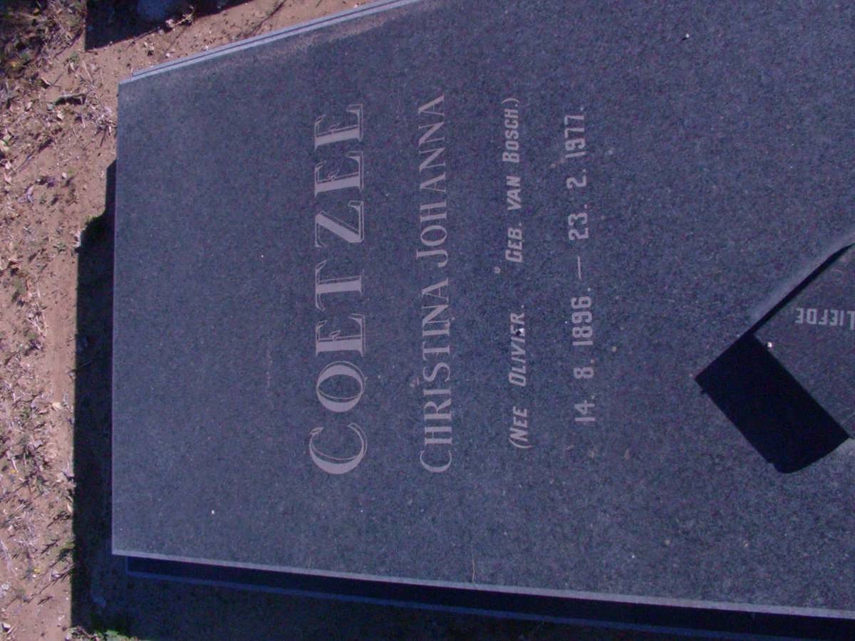 COETZEE Christina Johanna nee OLIVIER geb VAN BOSCH 1896-1977