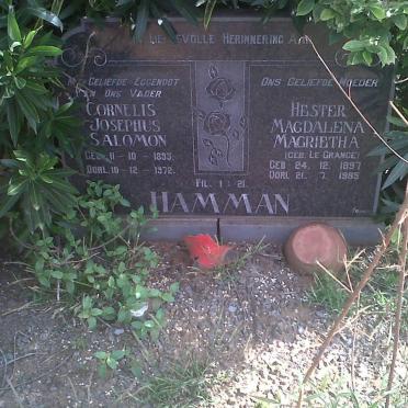 HAMMAN Cornelis Josephus Salomon 1893-1972 &amp; Hester Magdalena Magrietha Le GRANGE 1897-1965