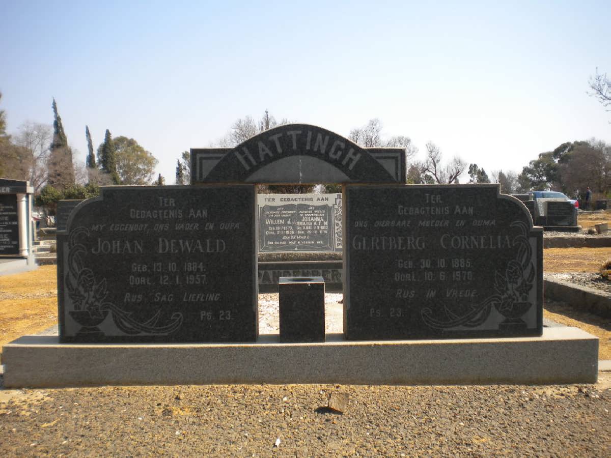 HATTINGH Johan Dewald 1884-1957 &amp; Gertberg Cornelia 1885-1970