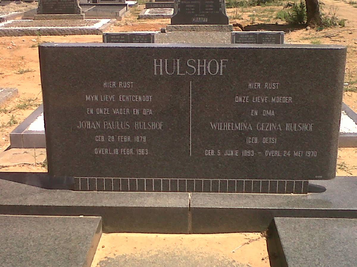 HULSHOF Johan Paulus 1879-1963 &amp; Wilhelmina Gezina OETS 1893-1970