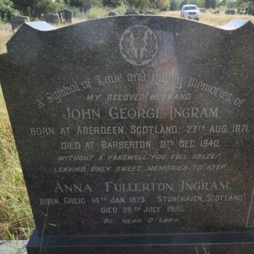 INGRAM John George 1871-1940 &amp; Anna Fullerton GREIG 1873-1957