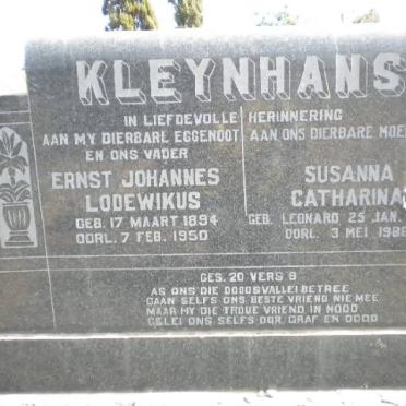KLEYNHANS Ernst Johannes Lodewikus 1894-1950 &amp; Susanna Catharina LEONARD 1895-1986
