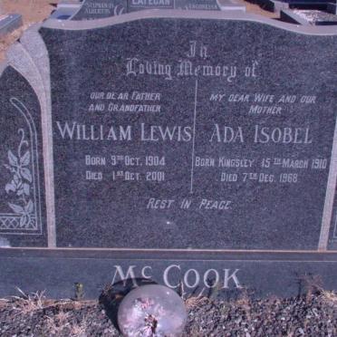 Mc COOK William Lewis 1904-2001 &amp; Ada Isobel KINGSLEY 1910-1968