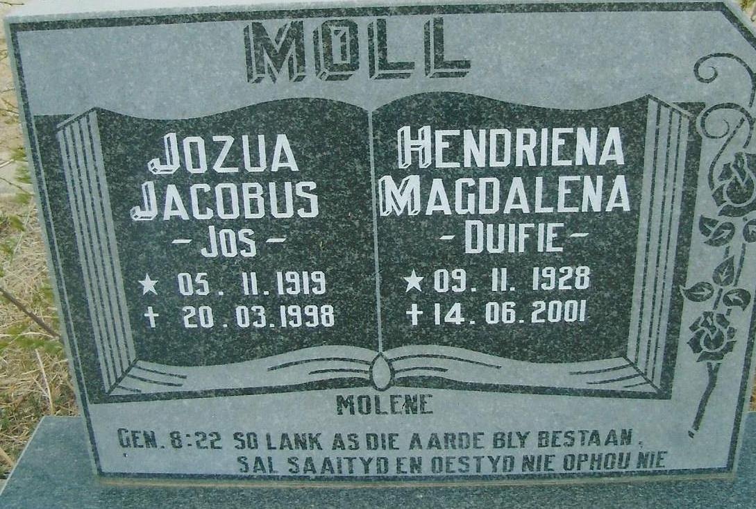 MOLL Jozua Jacobus 1919-1998 &amp; Hendriena Magdalena 1928-2001