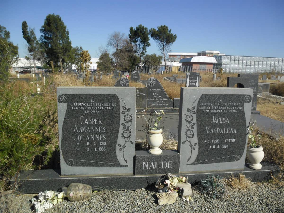 NAUDE Casper Asmannes Johannes 1919-1986 &amp; Jacoba Magdalena COTTON 1918-1984