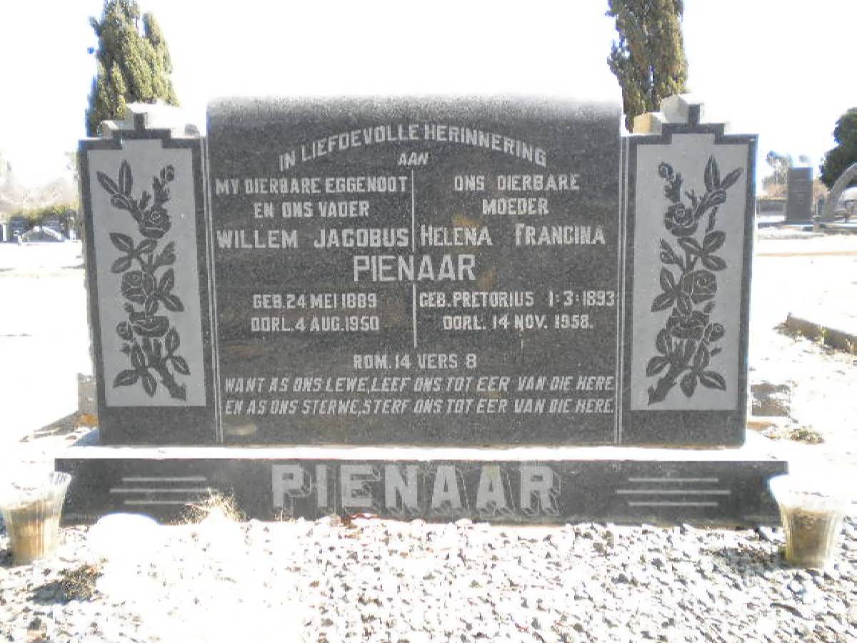 PIENAAR Willem Jacobus 1889-1950 &amp; Helena Francina PRETORIUS 1893-1958 