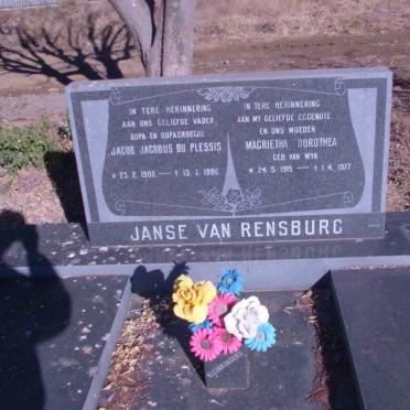 RENSBURG Jacob Jacobus du Plessis, Janse van 1908-1996 &amp; Magrietha Dorothea  VAN WYK 1915-1977