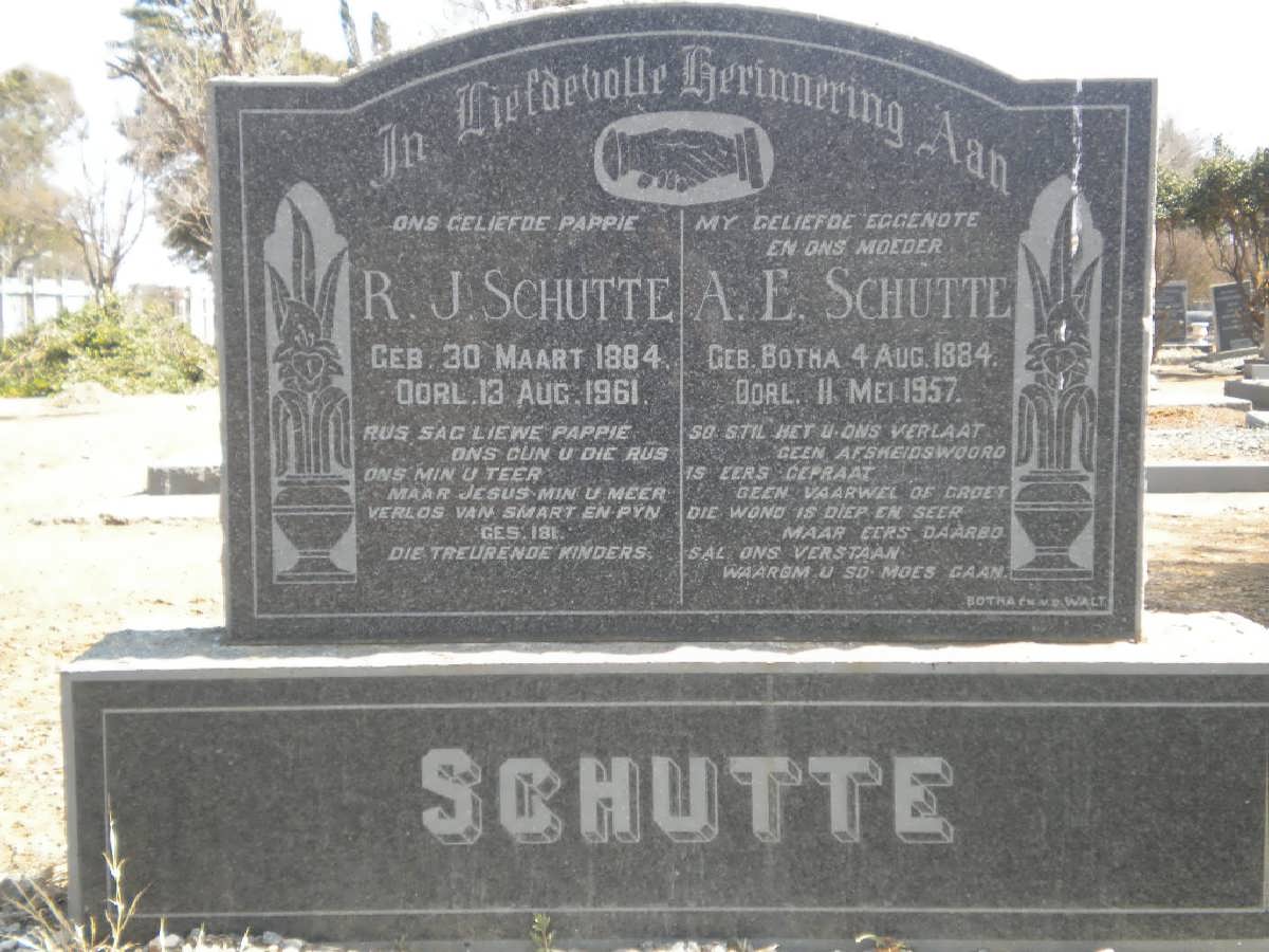SCHUTTE R.J. 1884-1961 &amp; A.E. BOTHA 1884-1957