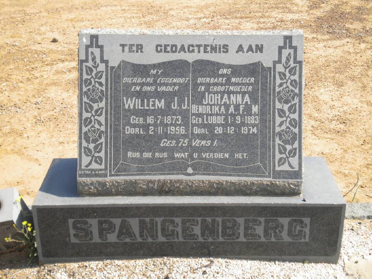 SPANGENBERG Willem J.J. 1873-1956 &amp; Johanna Hendrika A.F.M. LUBBE 1883-1974