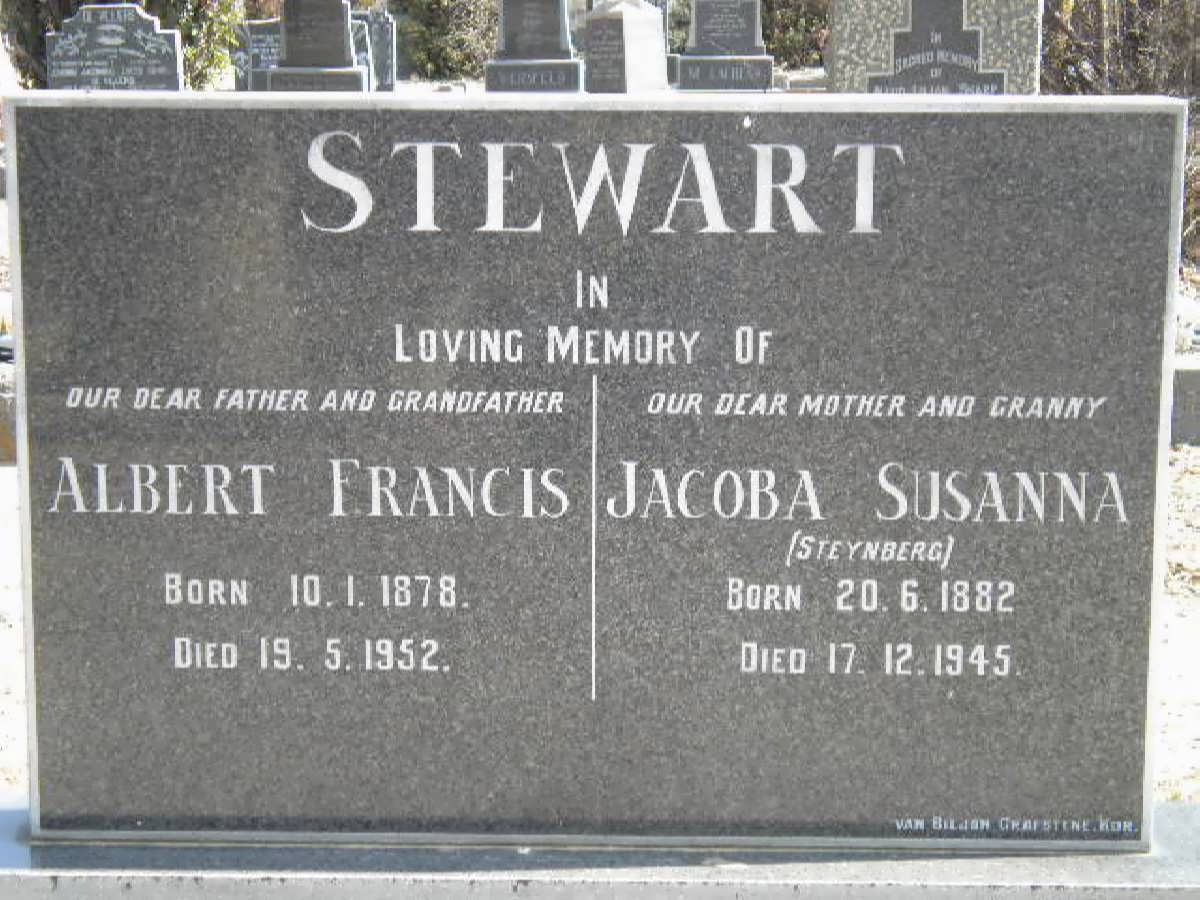 STEWART Albert Francis 1878-1952 &amp; Jacoba Susanna STEYNBERG 1882-1945 