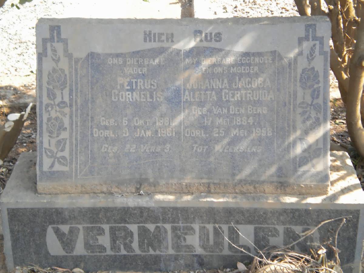 VERMEULEN Petrus Cornelis 1891-1961 &amp; Johanna Jacoba Aletta Gertruida VAN DEN BERG 1884-1958