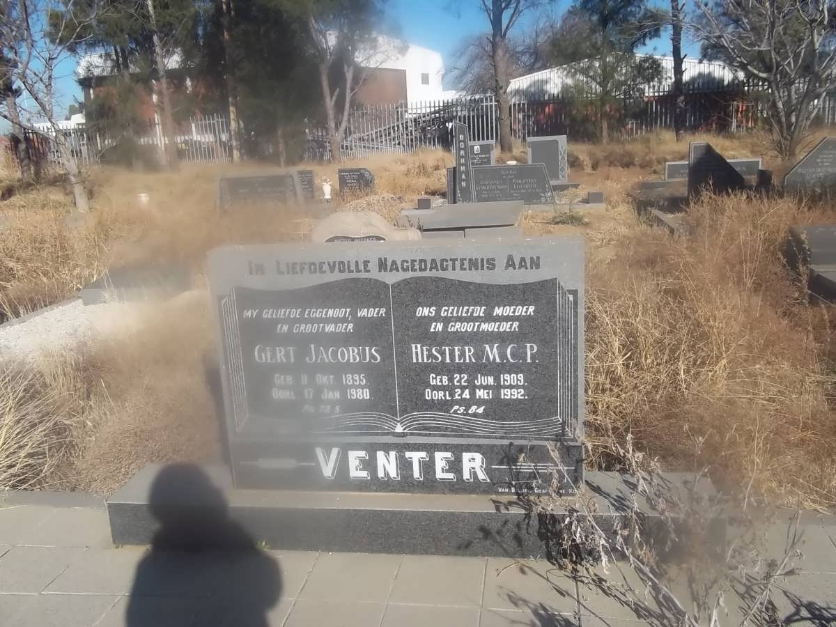 VENTER Gert Jacobus 1895-1980 &amp; Hester M.C.P. 1909-1992