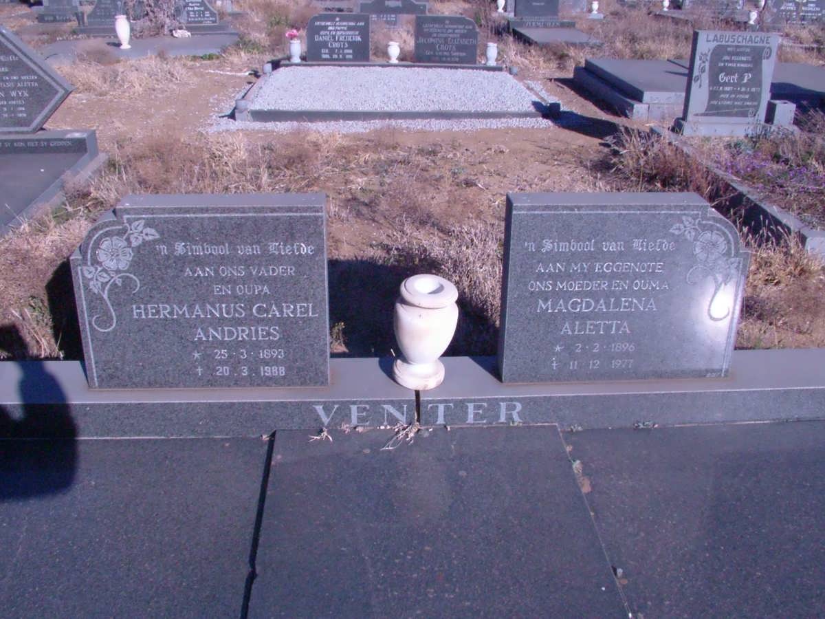 VENTER Hermanus Carel Andries 1893-1988 &amp; Magdalena Aletta 1896-1977