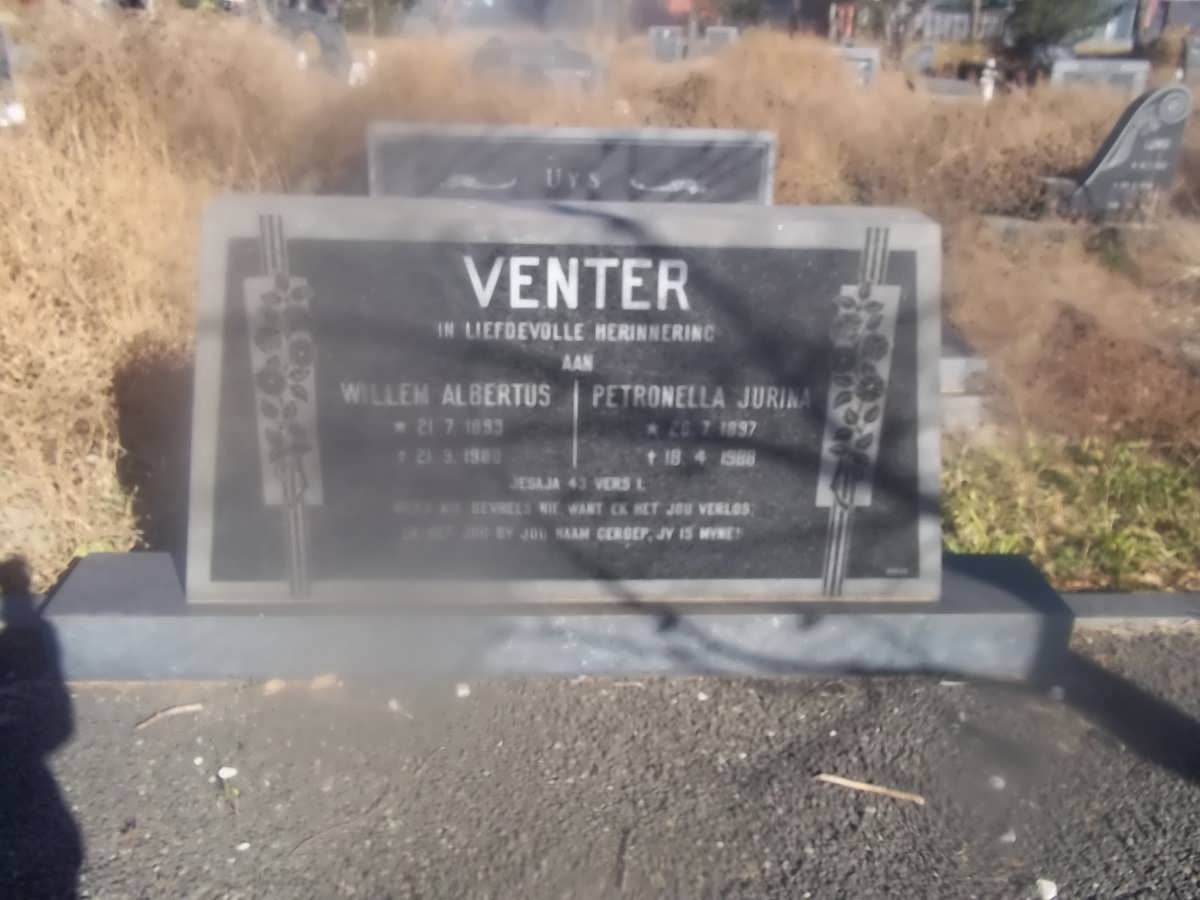 VENTER Willem Albertus 1893-1980 &amp; Petronella Jurina 1897-1980