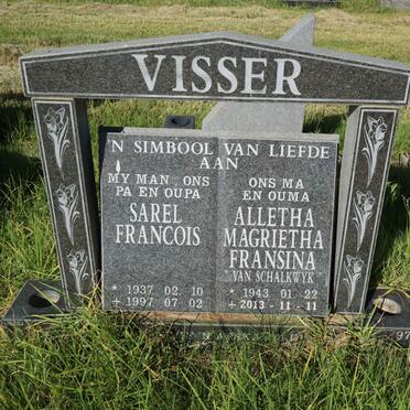 VISSER Sarel Francois 1937-1997 &amp; Alletha Magrietha Fransina VAN SCHALKWYK 1943-2013