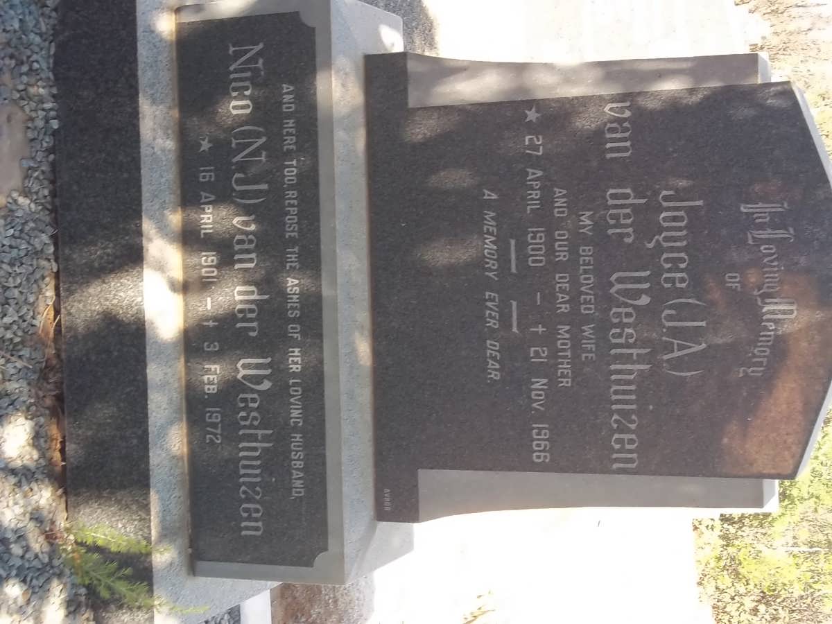 WESTHUIZEN N.J., van der 1901-1972 &amp; J.A. 1900-1966