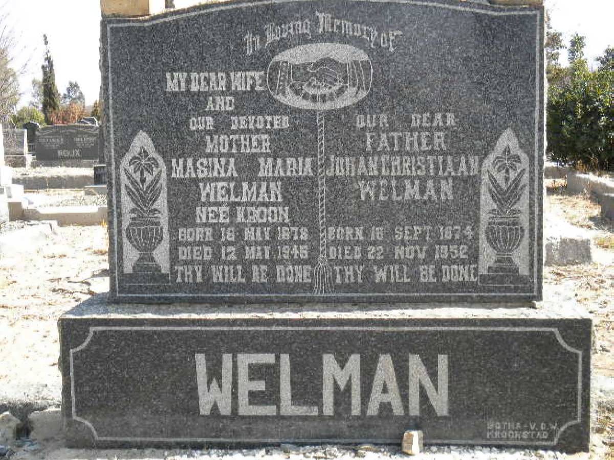 WELMAN Johan Christiaan 1874-1952 &amp; Masina Maria KROON 1878-1946
