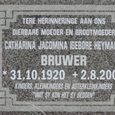 BRUWER Catharina Jacomina nee HEYMANS 1920-2000