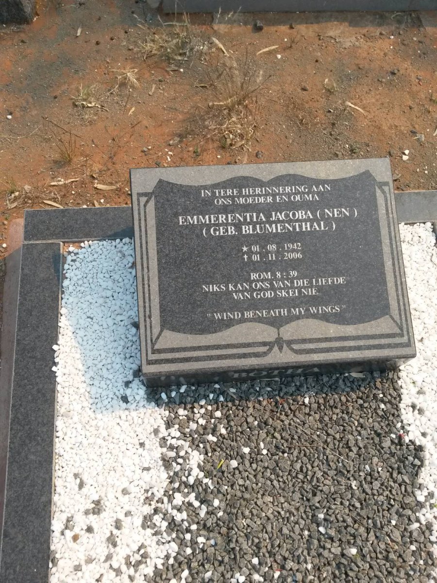 BOTHA Emmerentia Jacoba nee BLUMENTHAL 1942-2006