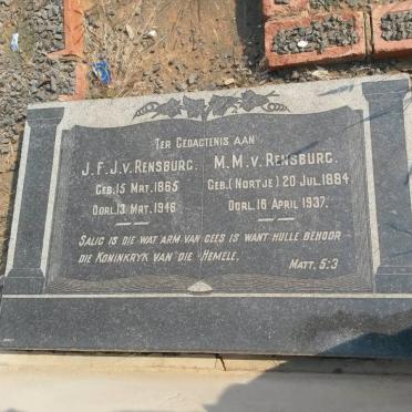 RENSBURG J.F.J., v. 1865-1946 &amp; M.M. NORTJE 1884-1937