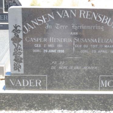 RENSBURG Casper Hendrik, Jansen van  1911-1998 &amp; Susanna Elizabeth DU TOIT 1915-1979