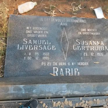 RABIE Samuel Liversage 1922-1995 &amp; Susanna Gertruida 1926-