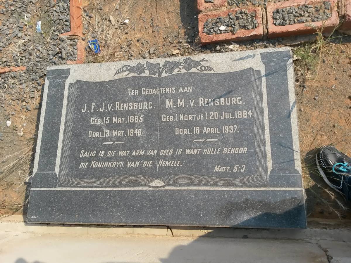 RENSBURG J.F.J., v. 1865-1946 &amp; M.M. NORTJE 1884-1937