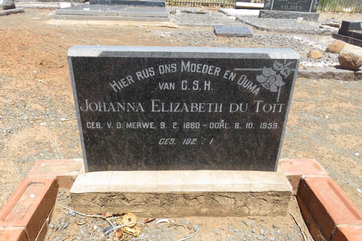 TOIT Johanna Elizabeth, du nee V.D. MERWE 1880-1959