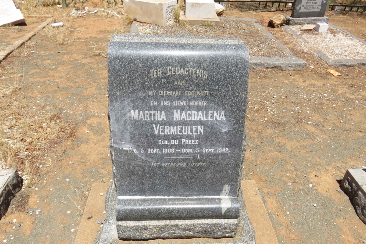 VERMEULEN Martha Magdalena nee DU PREEZ 1906-1942