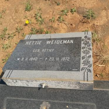 WEIDEMAN Hettie nee RETIEF 1940-1972