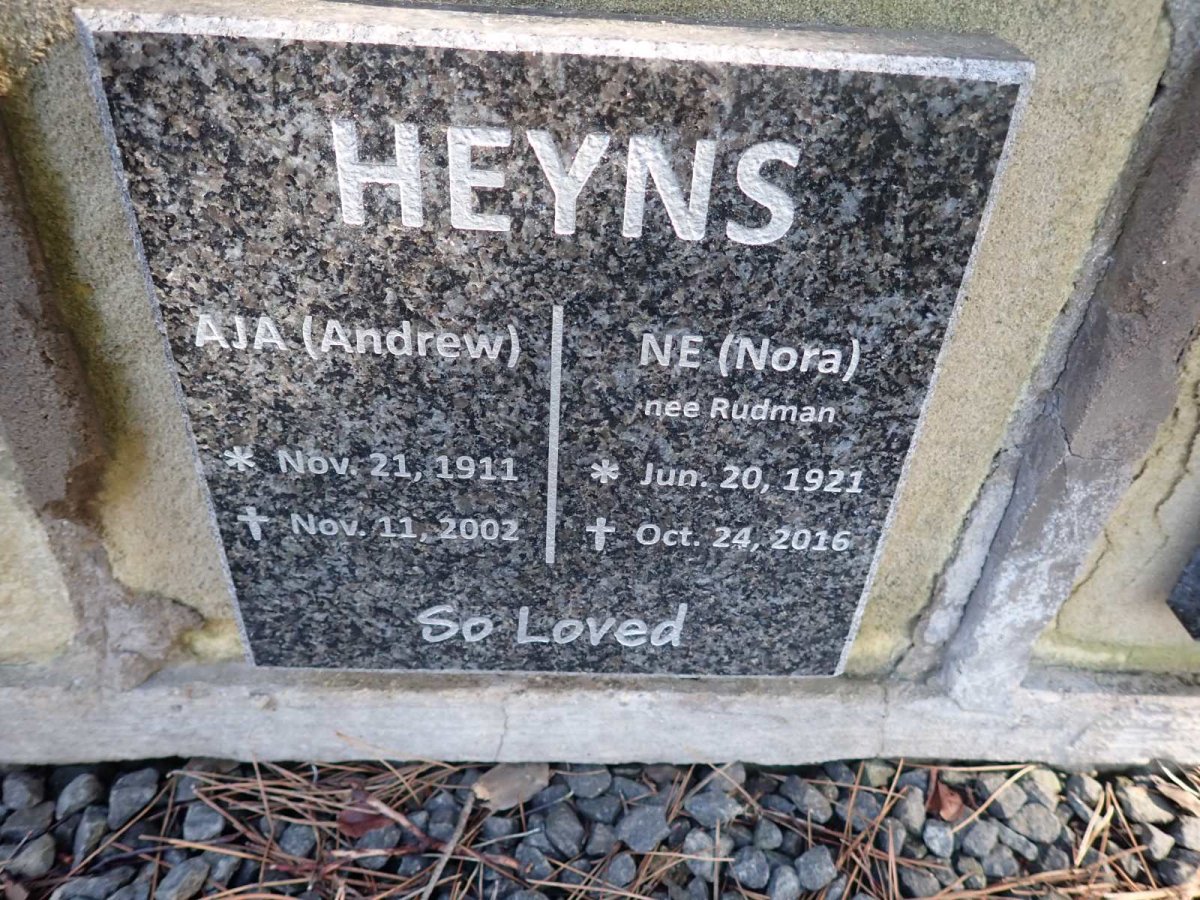 HEYNS A.J.A. 1911-2002 &amp; N.E. RUDMAN 1921-2016