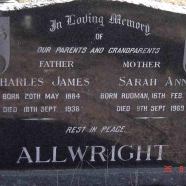 ALLWRIGHT Charles James 1884-1938 &amp; Sarah Ann RUDMAN 1880-1969
