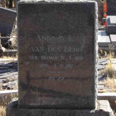 BERG Anna W.F., van den nee SNYMAN 1880-1961