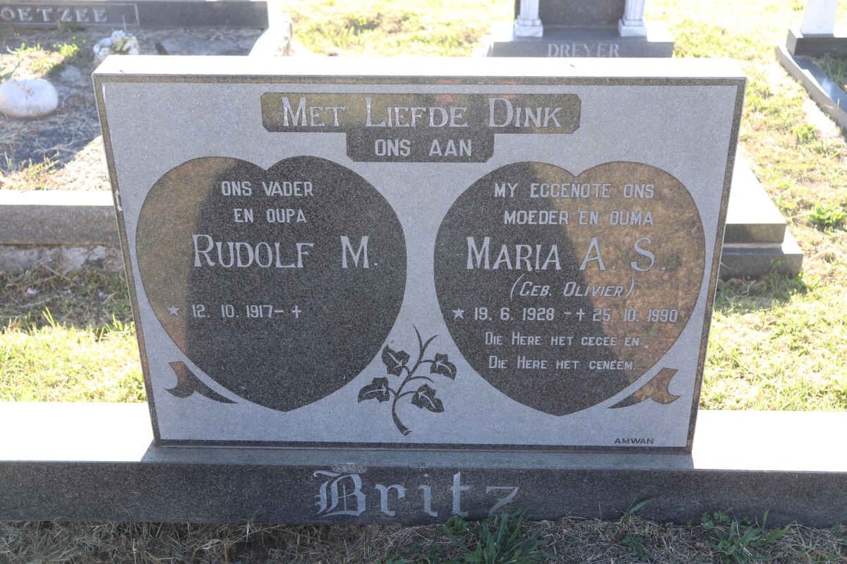 BRITZ Rudolf M. 1917- & Maria A.S. OLIVIER 1928-1990
