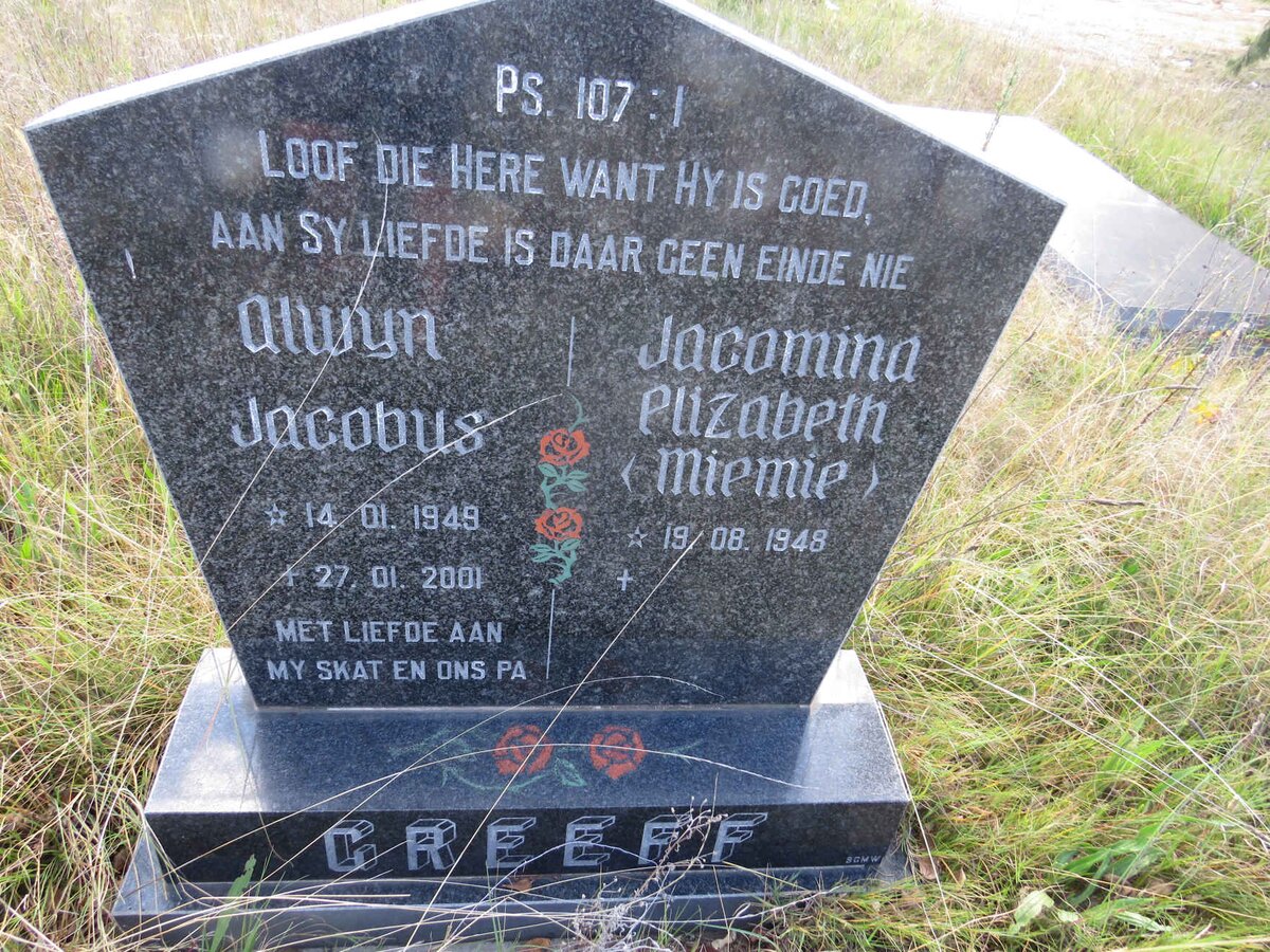 GREEFF Alwyn Jacobus 1949-2001 &Jacomina Elizabeth 1948-
