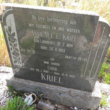KRIEL Dirk 1888-1959 & Anna M.C.E. JOUBERT 1894-1953