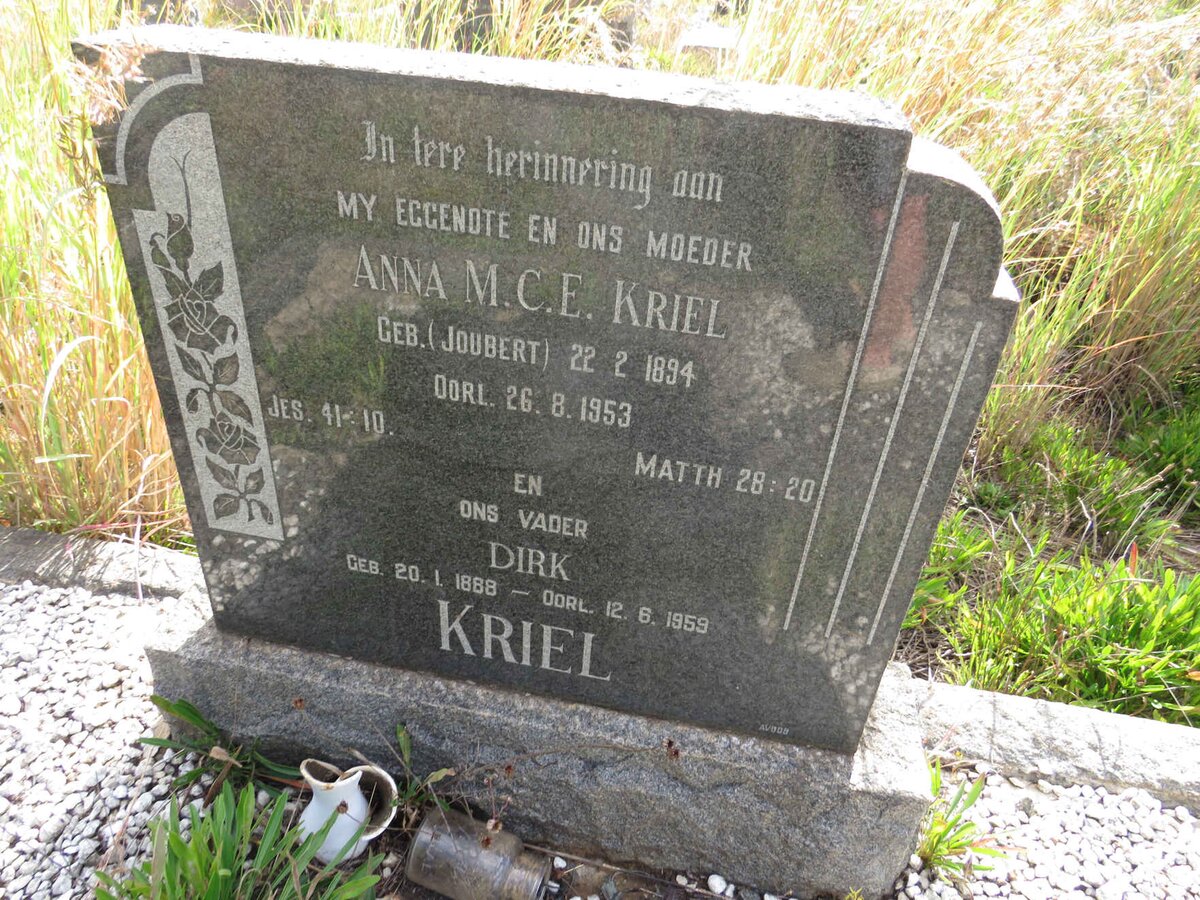 KRIEL Dirk 1888-1959 & Anna M.C.E. JOUBERT 1894-1953