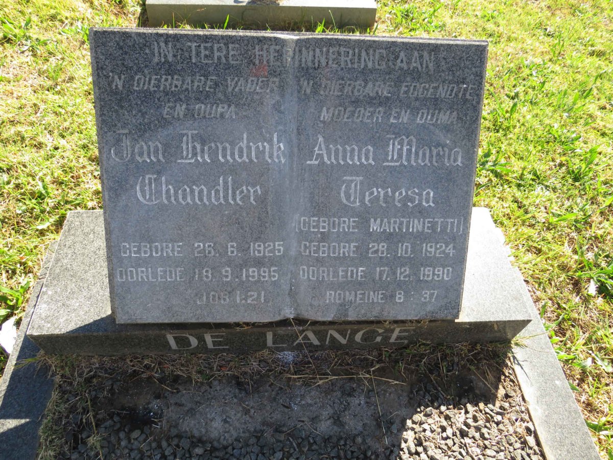 LANGE Jan Hendrik Chandler, de 1925-1995 & Anna Maria Teresa MARTINETTI 1924-1990