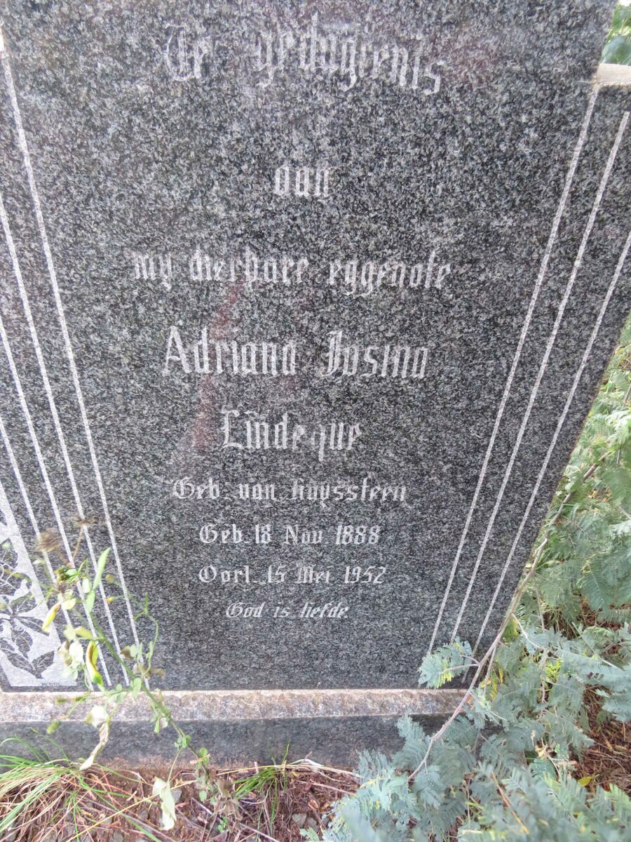 LINDEQUE Adriana Josina nee VAN HUYSSTEEN 1888-1952