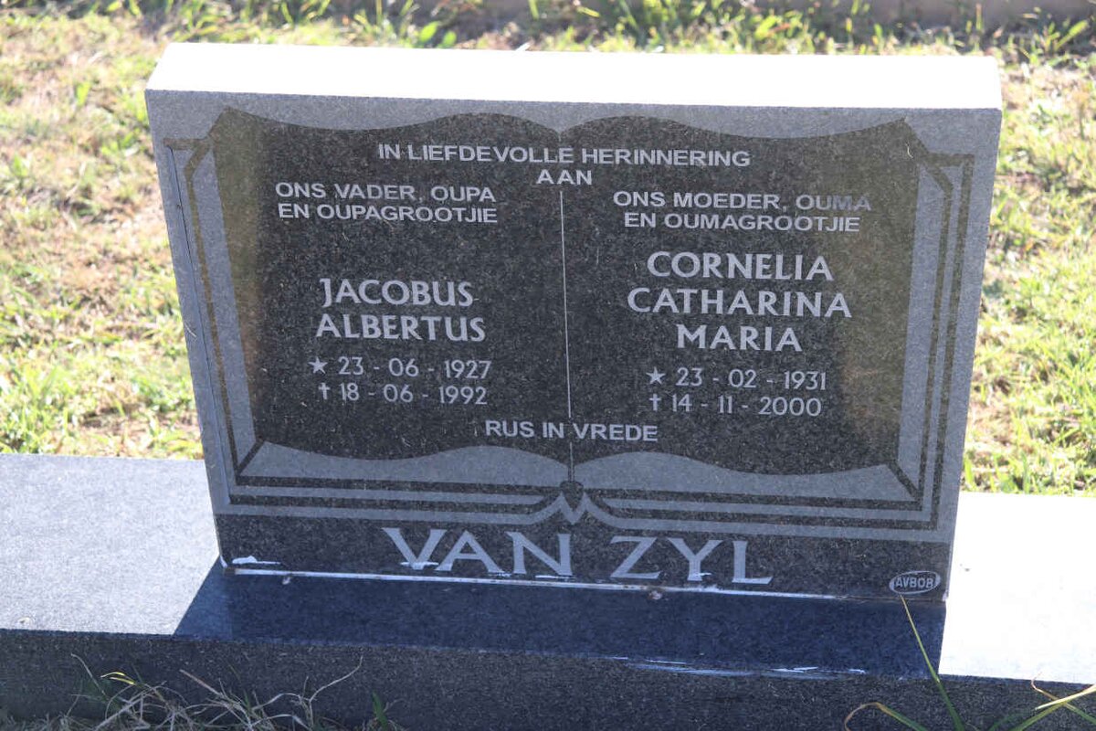 ZYL Jacobus Albertus, van 1927-1992 & Cornelia Catharina Maria 1931-2000