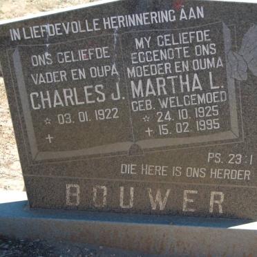 BOUWER Charles J. 1922- &amp; Martha L. WELGEMOED 1925-1995