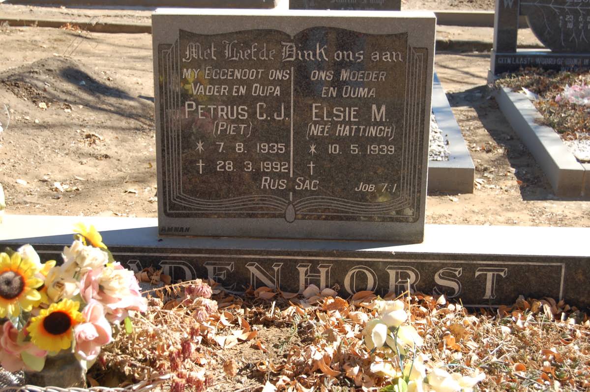BADENHORST Petrus C.J. 1935-1992 &amp; Elsie M. HATTINGH 1939-