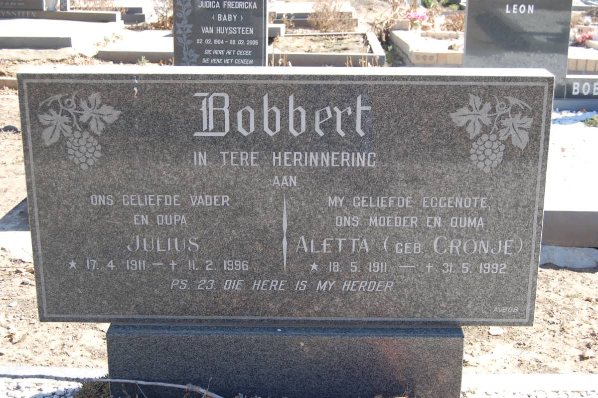 BOBBERT Julius 1911-1996 &amp; Aletta CRONJE 1911-1992