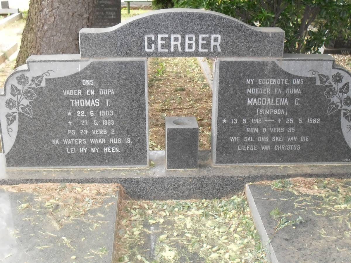 GERBER Thomas I. 1903-1993 &amp; Magdalena C. SIMPSON 1912-1982