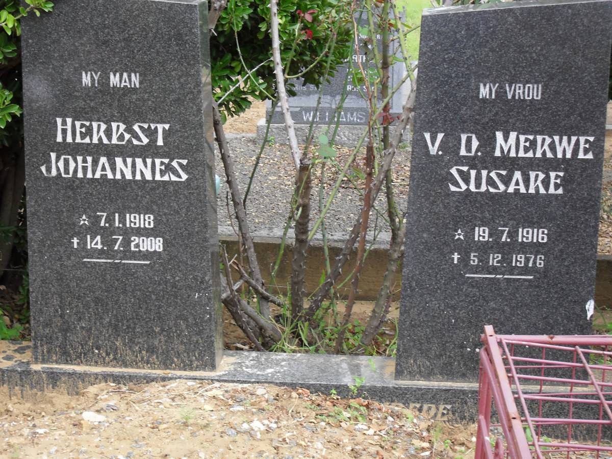 HERBST Johannes 1918-2008 &amp; Susare V.D. MERWE 1916-1976