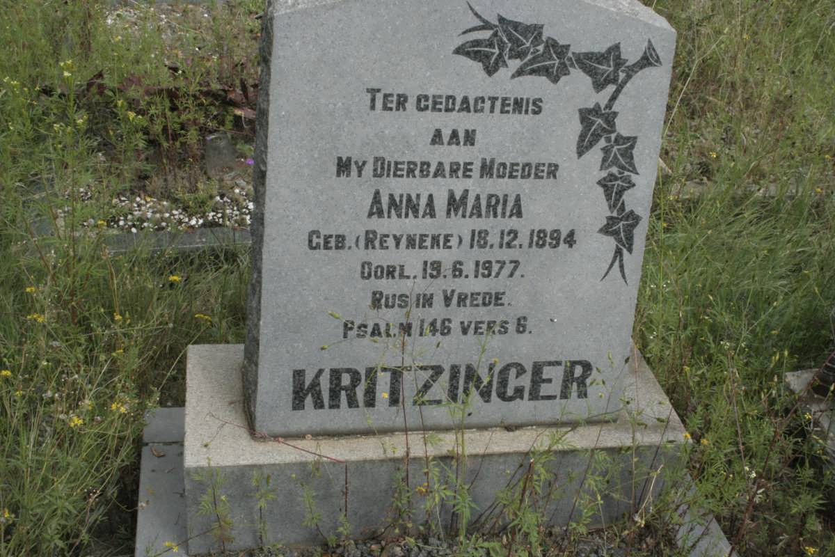 KRITZINGER Anna Maria nee REYNEKE 1894-1977